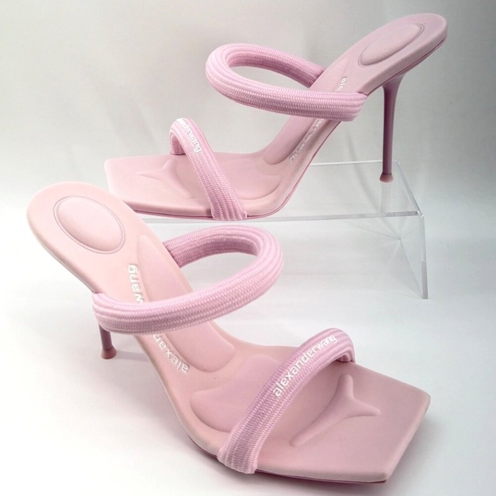 Alexander Wang Julie Pink Tubular Logo Sandals Women Heeled Slides Size 41 US11